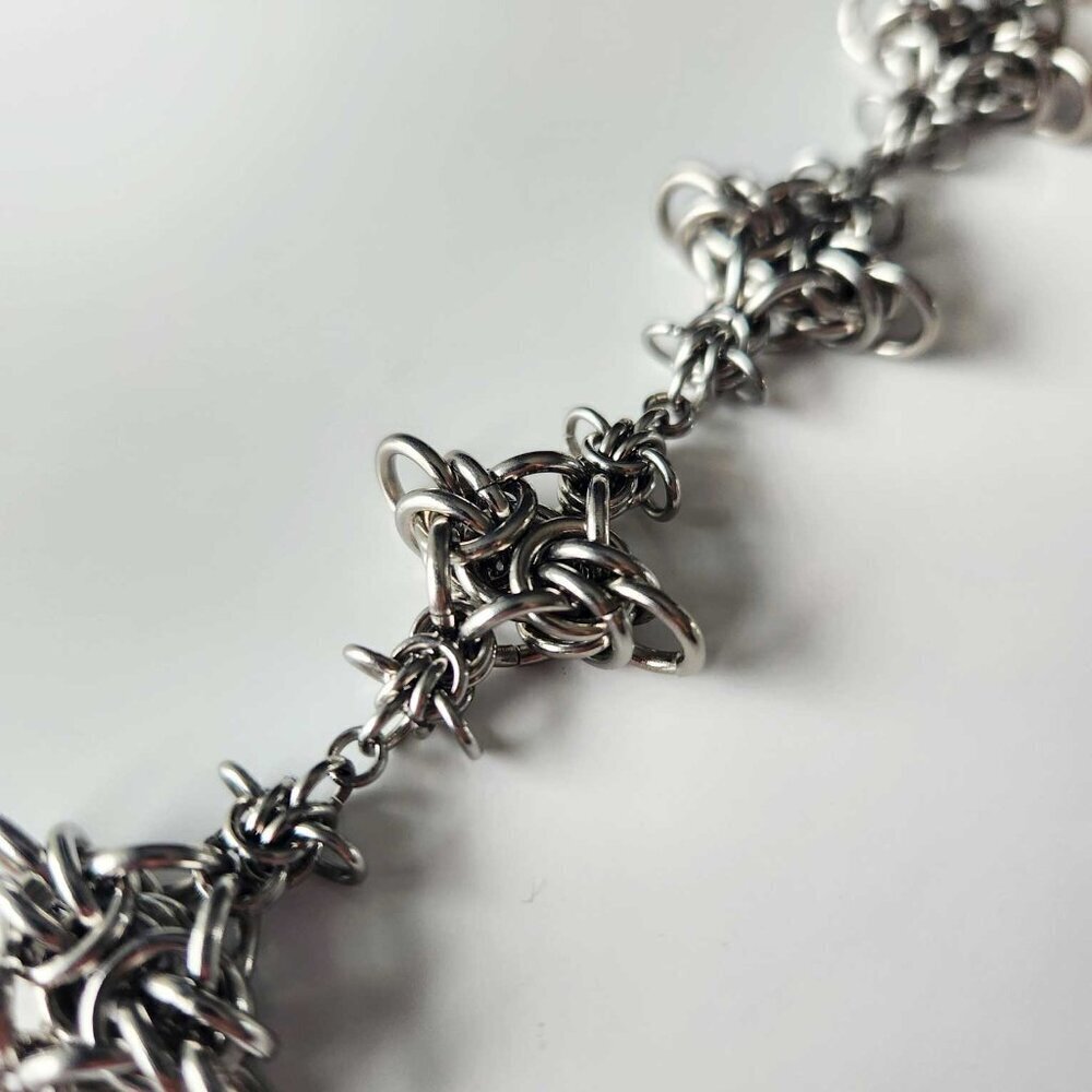 Gothic medieval style chunky silver chainmail bracelet with spikes - Picture 4 of 8